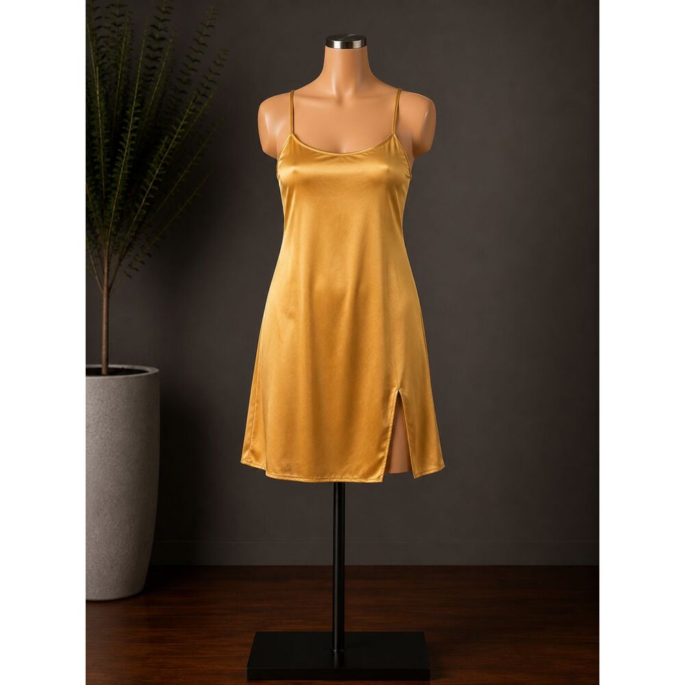 Mustard Gold Satin Slip Dress Cami Dress Size Small
